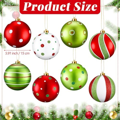 RoundFunny 8 Pcs 6 Inch Classic Christmas Ball Ornaments, Lime Green