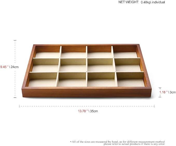 Oirlv 12 Grids Wood Jewelry Organizer Tray Stackable Jewelry Drawer Tray Bracelet/Watch Showcase Display Storage(Creamy-white)