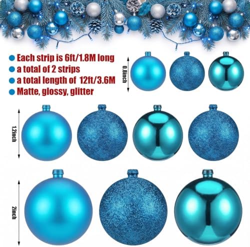 2 Pcs 6 ft Christmas Ball Ornament Garland, Turquoise