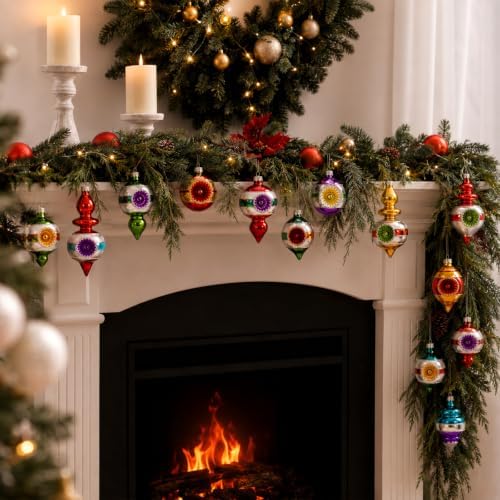 16 Pcs Vintage Glass Christmas Ornament Reflector Decor, Classic