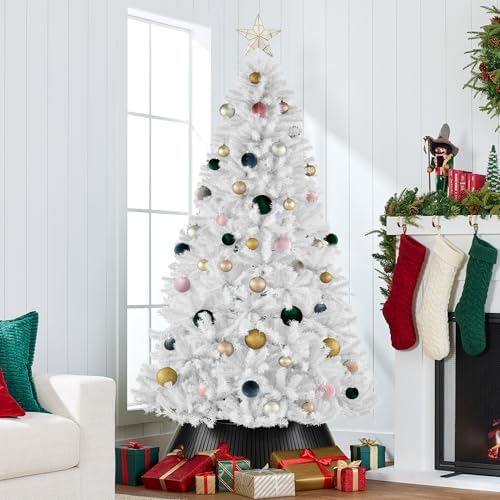 Best Choice Products Artificial Christmas Tree, 6ft Premium Unlit Realistic Spruce Holiday Décor w/Dense Branches, Metal Base – White Spruce