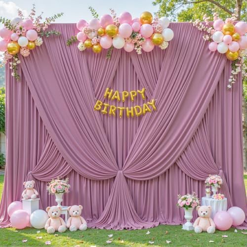 8 Panels Dusty Pink Backdrop Curtain for Wedding Parties Wrinkle Free Pink Photo Curtains Backdrop Drapes Fabric Decoration for Birthday Party Baby Shower 40ft(W) x 10ft(H)