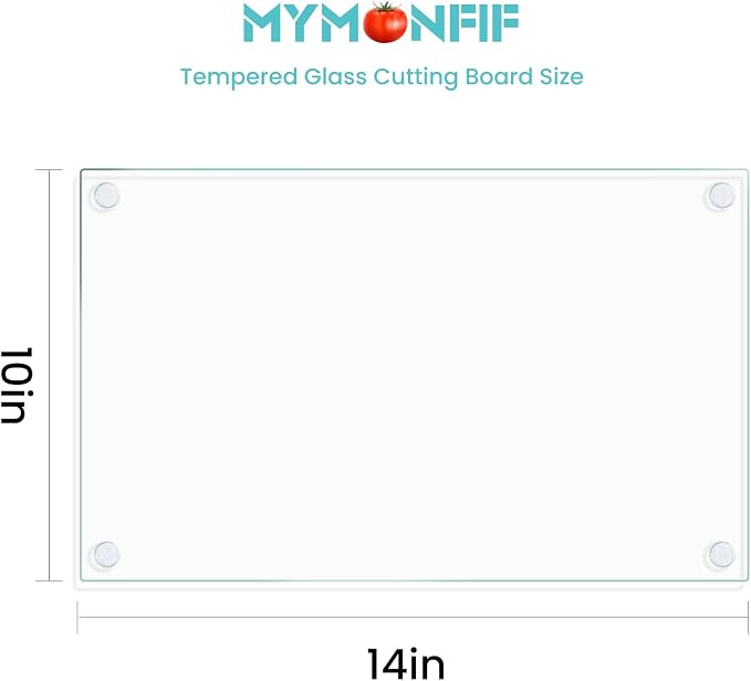 Mymonfif Tempered Glass Cutting Board for Kitchen, Clear Glass Board for Countertop, with Non-Slip Feet, Heat Resistant, Middle Size 14x10" 1Pcs