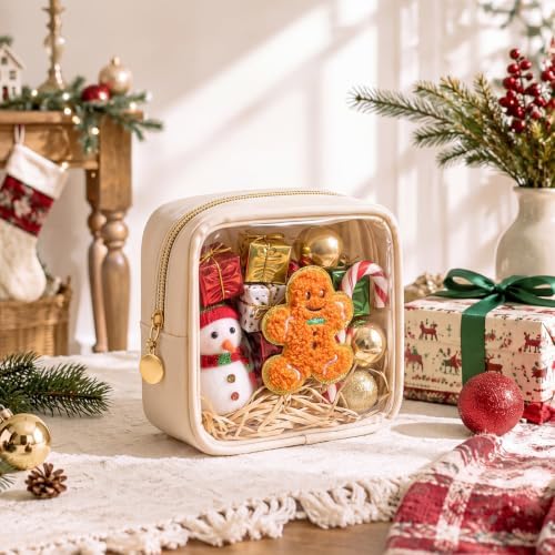 Abbylike 1 Pcs Christmas Preppy Patch Makeup Bags Bulk Polyester Holiday Makeup Bag Skincare Pouch Xmas Zipper Cosmetic Pouch Preppy Thing for Travel Christmas Women Gift (Classic, Golden Yellow)