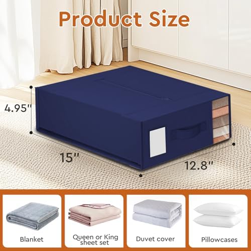 StorageTastic 6 Pack Bed Sheet Closet Organizers and Storage,Sturdy Foldable Storage Containers with Window and Label,Storage and Organization for Bedding Sheets,Duvet Covers,Blankets (Blue)