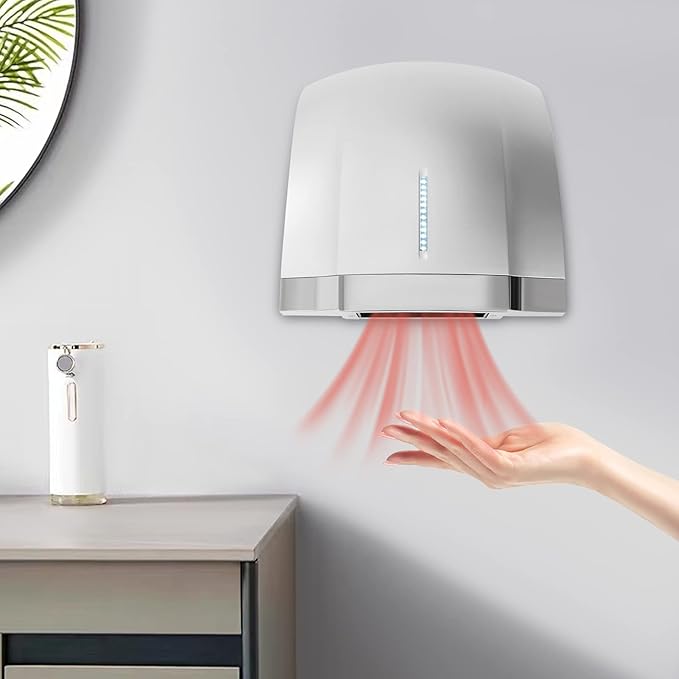 Commercial Hand Dryer, 1800W Automatic Electric High Speed Hand Air Dryer, 110V Low Noise Hand Dryer with Dual Control of Hot and Cold for Home, Restrooms, Public Places(Silver)
