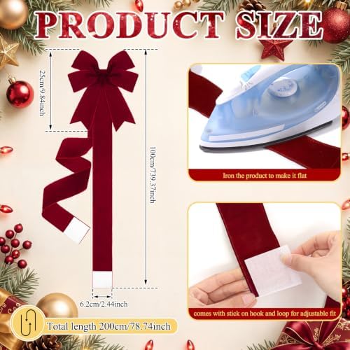 Daifunli 9 Pcs Burgundy Velvet Christmas Cabinet Bows Ribbons for Kitchen