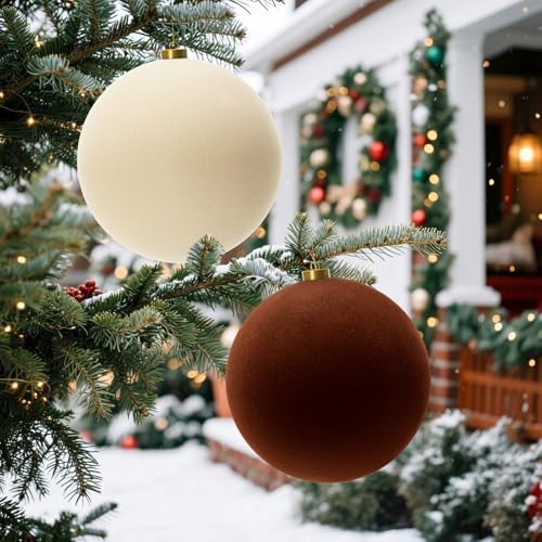 Liliful 4 Pcs 8 Inch Velvet Christmas Balls Extra Large Brown Ornaments