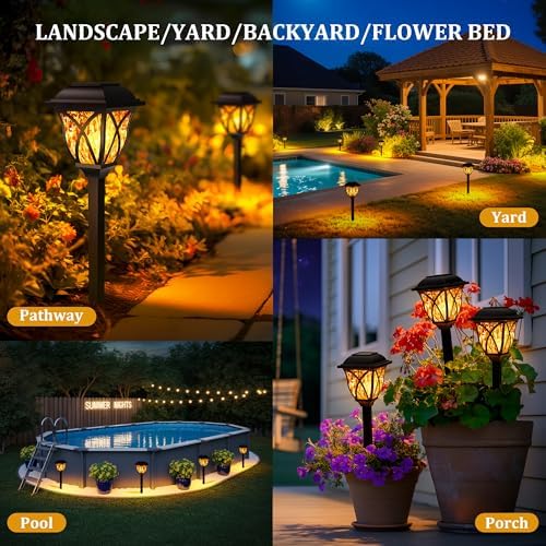 GIGALUMI Solar Lights Outdoor Waterproof, 8 Pack Flickering Flame LED Light