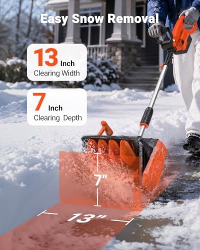 VOLTASK 24V 13-Inch Electric Snow Shovel with Brushless Motor, Orange