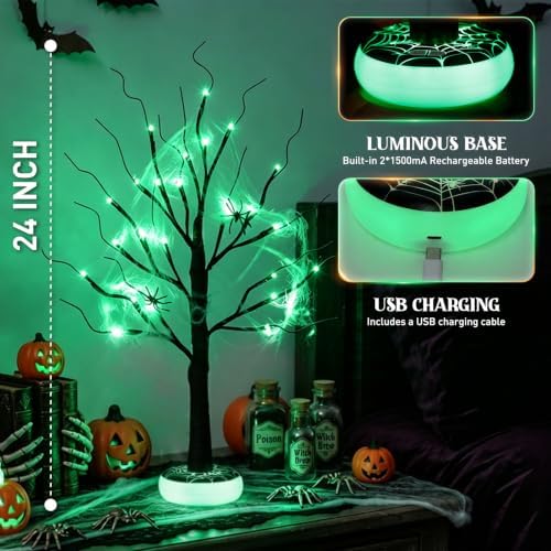 PEIDUO Halloween Tree with Light-up Base Rechargeable Halloween Decoration