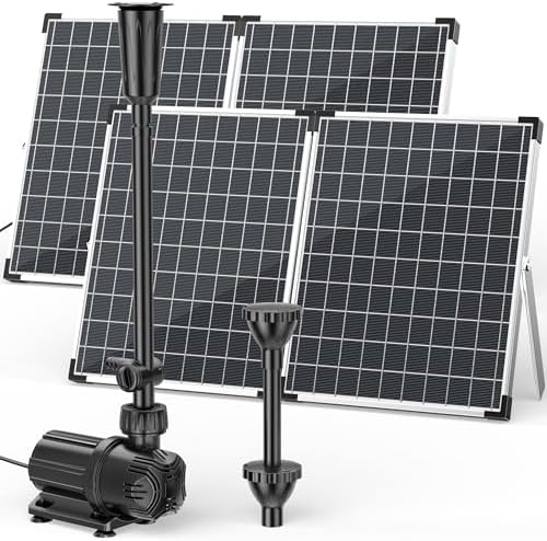 POPOSOAP 100W Solar Water Fountain Pump, 1200GPH Adjustable Flow & Dry-Run Protection Pond Pump, Dual Solar Panels, 3 Spray Nozzles, Solar Fountain Pump Kit for Outdoor Ponds, Water Garden P1100