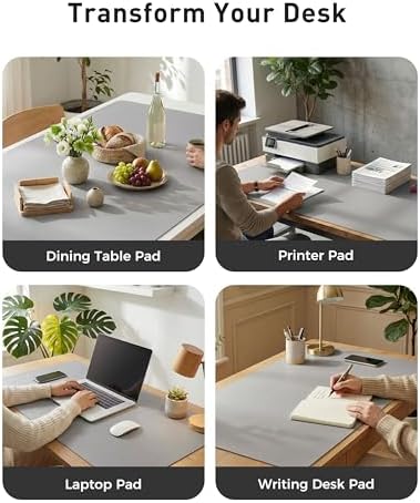 Aothia Faux Leather Desk Mat - Large Mouse Pad, Non-Slip PU Leather Blotter, Waterproof Writing Surface for Office and Home (Light Grey, 63" x 24")