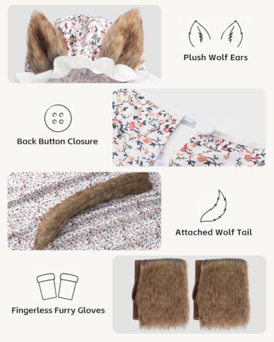 Big Bad Wolf Costume Adult, 5-Piece Granny Wolf Outfit for Men and Women