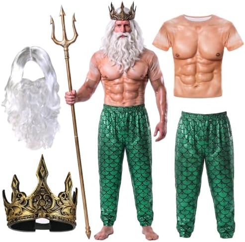 Cutecrop 4 Pcs Halloween Poseidon Merman Costume for Men