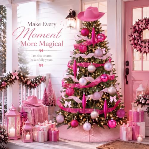 Sosation 28 Pcs Pink Cowgirl Christmas Tree Decor Complete Set