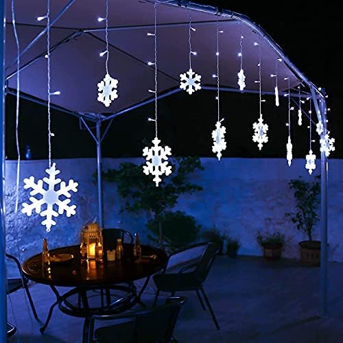 Christmas Snowflake Lights, 10.66ft 168 LED Icicle Lights Outdoor with 14 Drops, 8 Modes Waterproof Connectable Christmas Light for Eaves Wedding Garden Yard Indoor Outdoor Xmas Decorations (White)