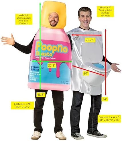 Poop No Blasto Pink Tummy Relief (30122-OS) & Toilet (7239) Couple Halloween Costume, Women and Men, One Size Fits Most Adults