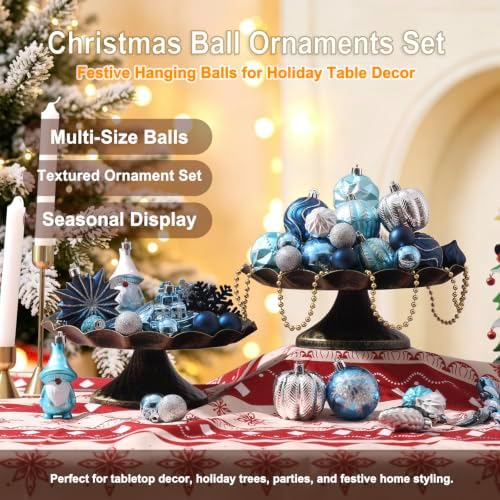 68PCS Christmas Tree Ornaments Set, Blue Navy Gold Christmas Balls and Assorted Decorations, Shatterproof Hanging Ornaments with Hooks for Xmas Tree, Holiday Party Home Decor