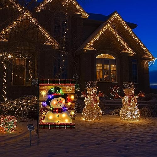 Lighted Christmas Snowman Garden Flag Outdoor Decor, 28x40 In