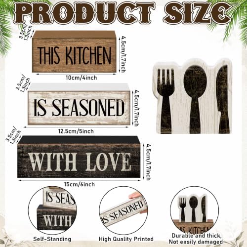 Moucuny 4 Pcs Kitchen Decor Wooden Signs, Farmhouse Tableware Tiered