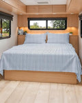 Short Queen Size 4 Piece Bed Sheet Set - RV Short Queen - Blue Stripes