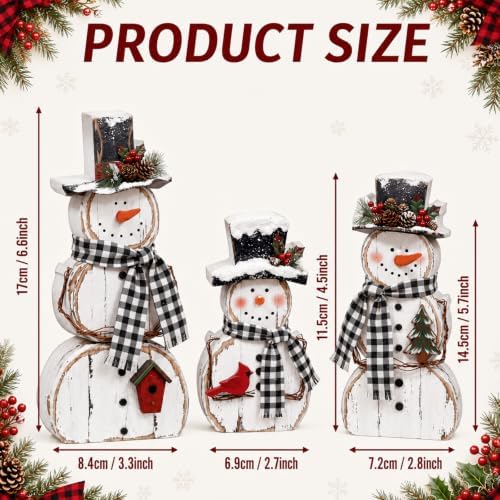 Barydat 3 Pcs Christmas Snowman Table Decoration Rustic Winter Indoor Decor