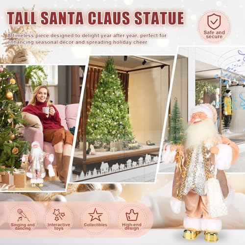 Gfilay 18 Inch Animated Latte Gold Santa with Music and Movement