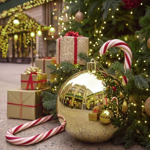 Threan 10 Inch Large Gold Shiny Christmas Ball Ornaments for Christmas Tree