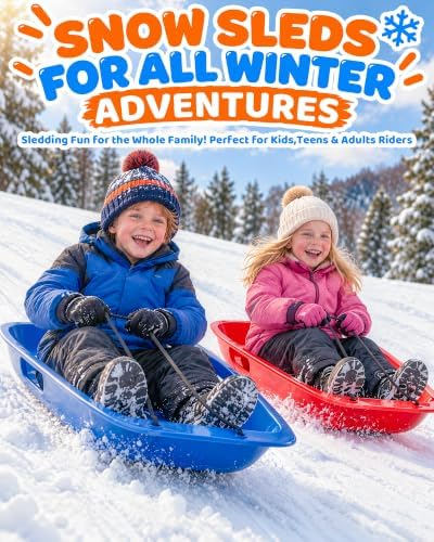 Snow Sleds for Kids, 3 Pack 35-Inch Plastic Toboggans with Ropes