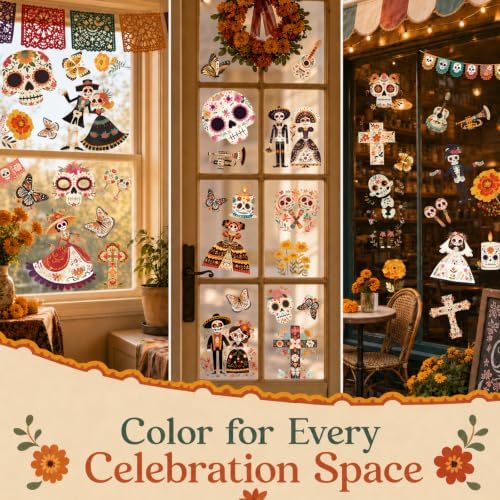 Dia De Los Muertos Decorations Window Clings Day of The Dead Stickers Decor