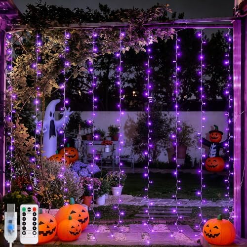 JMEXSUSS 200 LED USB Purple Halloween Lights, 6.5ft x 6.5ft