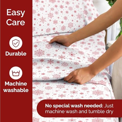Christmas Sheet Set, Red Snowflakes, Holiday Xmas Bedding Set - Twin XL