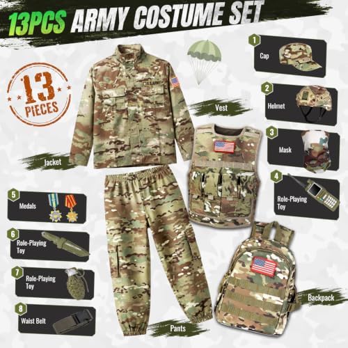 Metemot Army Costume for Boys,13Pcs Military Soldier Boys Halloween Costume
