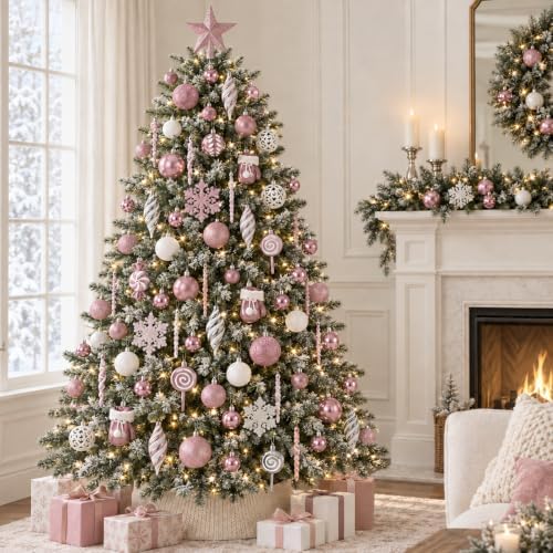 130 Pcs Christmas Ball Ornaments, Christmas Tree Decoration Set Red Christmas Ball Shatterproof Hanging Ornament Decorations for Christmas Tree, Wreaths, and Outdoor Displays (Pink)