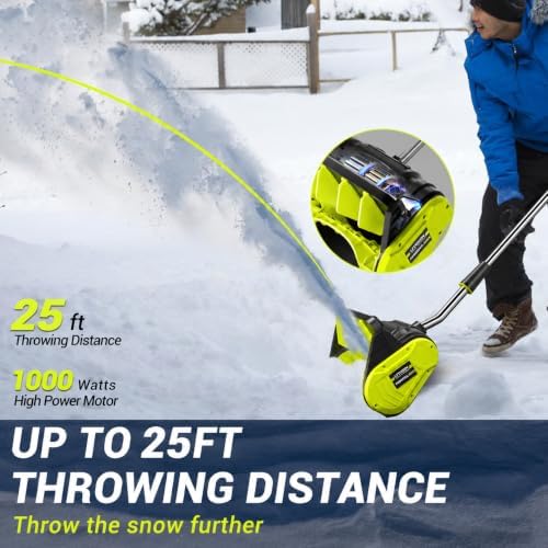 Litekon 40V Brushless Cordless Snow Shovel, 13-Inch Electric Snow Blower with 2X 4.0Ah Batteries, Battery-Powered Snow Removal with 25FT Throw Distance for Patio, Deck, Driveway，Green