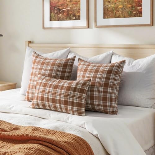 MIULEE Fall Plaid Pillow Covers Scottish Tartan 24x24 Brown