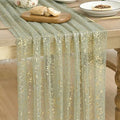 Artoid Mode Sage Green Gold Gauze Table Runner 59x120 Inch 10FT, Glitter Metallic Foil Sheer Dining Wedding Anniversary Holiday Birthday Table Decor for Home Party