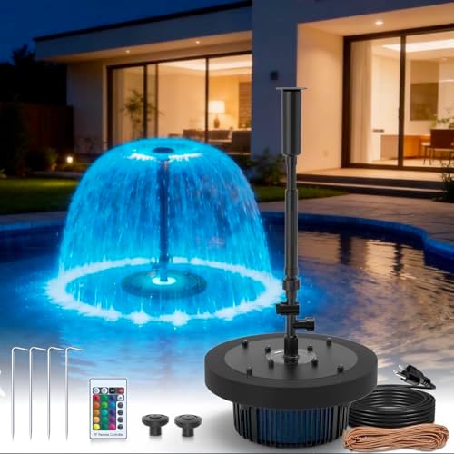 Floating Pond Fountain Pump with Remote RGB LED Lights & Filter Sponge