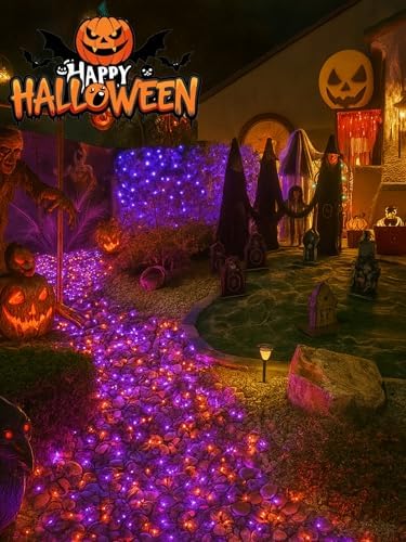 2 Pack 200 LED Battery Operated Halloween Lights, 8 Modes String Lights