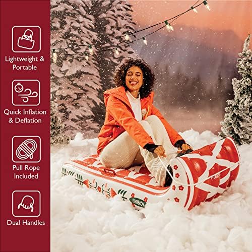 FUNBOY Winter Fun Inflatable Toboggan Snow Sled, Single, Cardigan