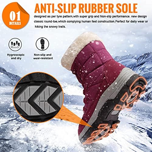 Womens Snow Boots Winter Fur Lined Waterproof Walking Boots Lightweight Outdoor Ankle Boots Ladies Warm Shoes Anti-Slip Mid Calf Boots