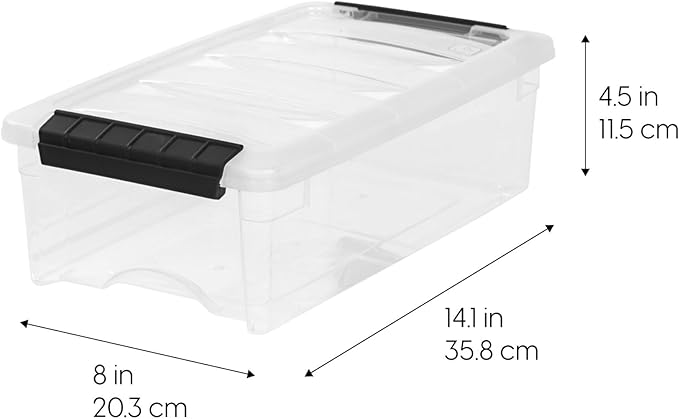 IRIS USA 6-Pack Storage Bins with Lids, 6 Quart, Made in USA Stackable See-Through Organizing Solution Latches Durable Nestable Containers Secure Pull Handle, BPA-Free Plastic