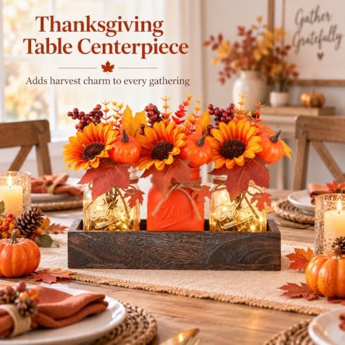 Mason Jar Fall Thanksgiving Table Decorations, Centerpieces for Tables