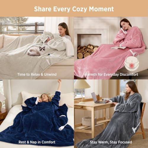 Bedsure Wearable Heated Blanket with Foot Pocket, 50x71+18", Navy Blue