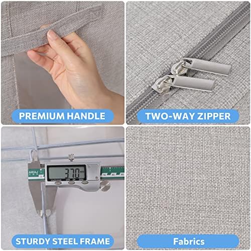 Clothes Storage Bins with Metal Frame, Clear Window, 22L, Light Grey,2-Pack