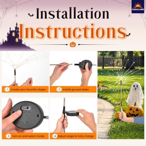 GIGALUMI 4 Pack Solar Firework Lights Outdoor, Halloween Decor, Purple