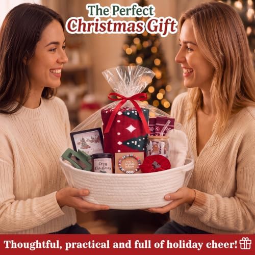 Reallnaive 11 Pcs Red Christmas Basket Gift for Women Secret Santa Box
