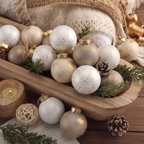 Yunlly 12 Pcs Neutral Christmas Ornament, Ivory Taupe Beige, 4''