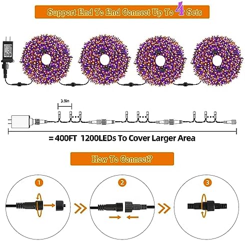 MZD8391 105FT 300LED Halloween Light, Orange Purple Christmas Light